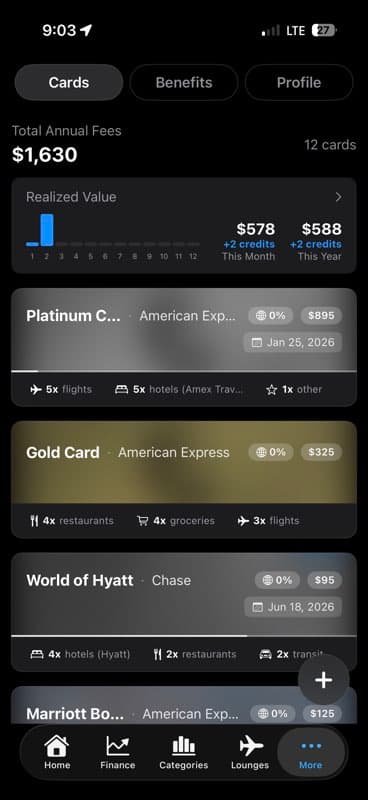 Card tracking insights view